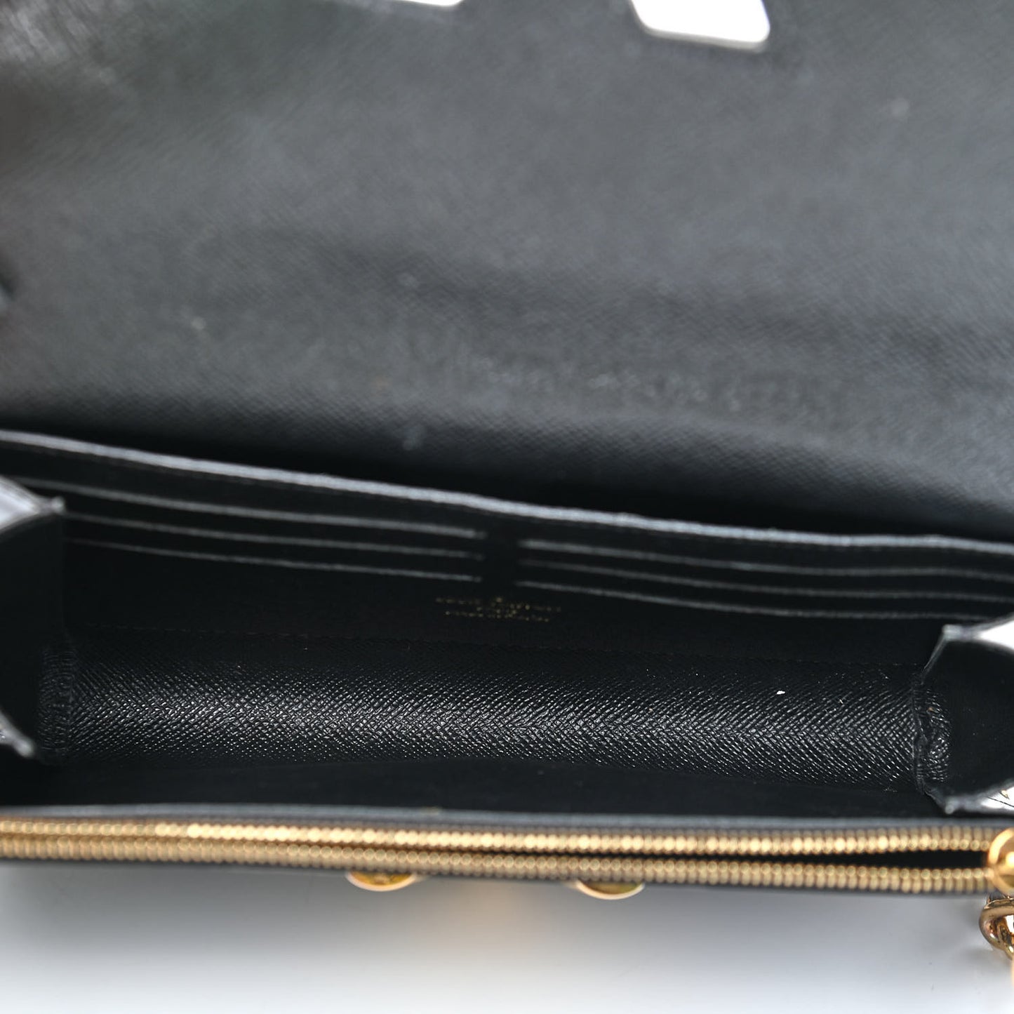 Calfskin Lace Flower Inlay Twist Chain Wallet Navy Black