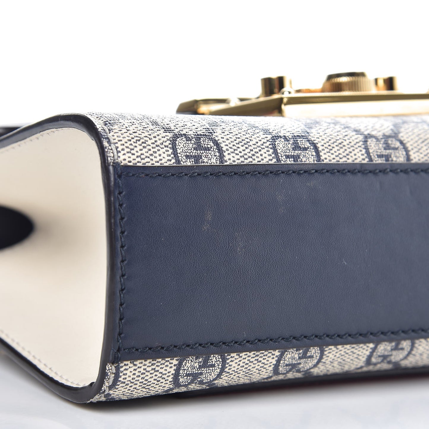 GG Supreme Monogram Moon Calfskin Small Padlock Shoulder Bag Beige Blue Mystic White Hibiscus Red