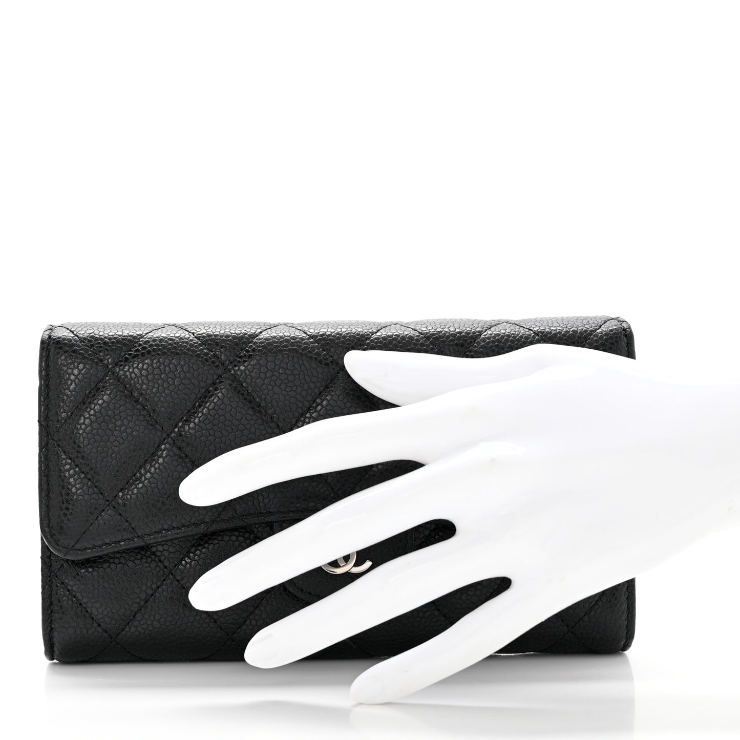 Caviar Quilted Long Flap Wallet Black