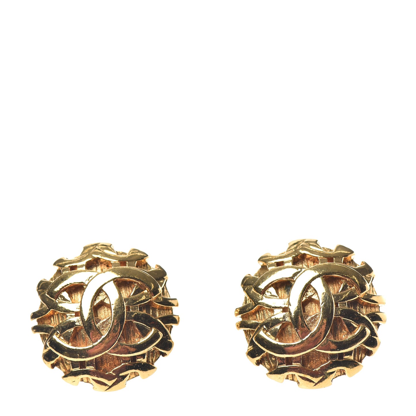 CC Button Clip On Earrings Gold