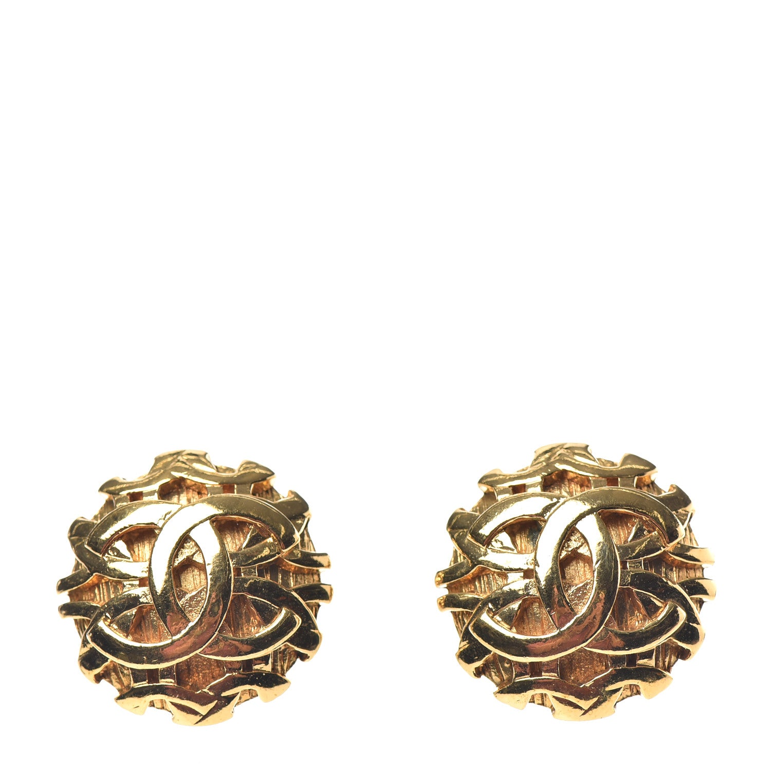 Chanel CC Button Clip On Earrings Gold 1 of 4