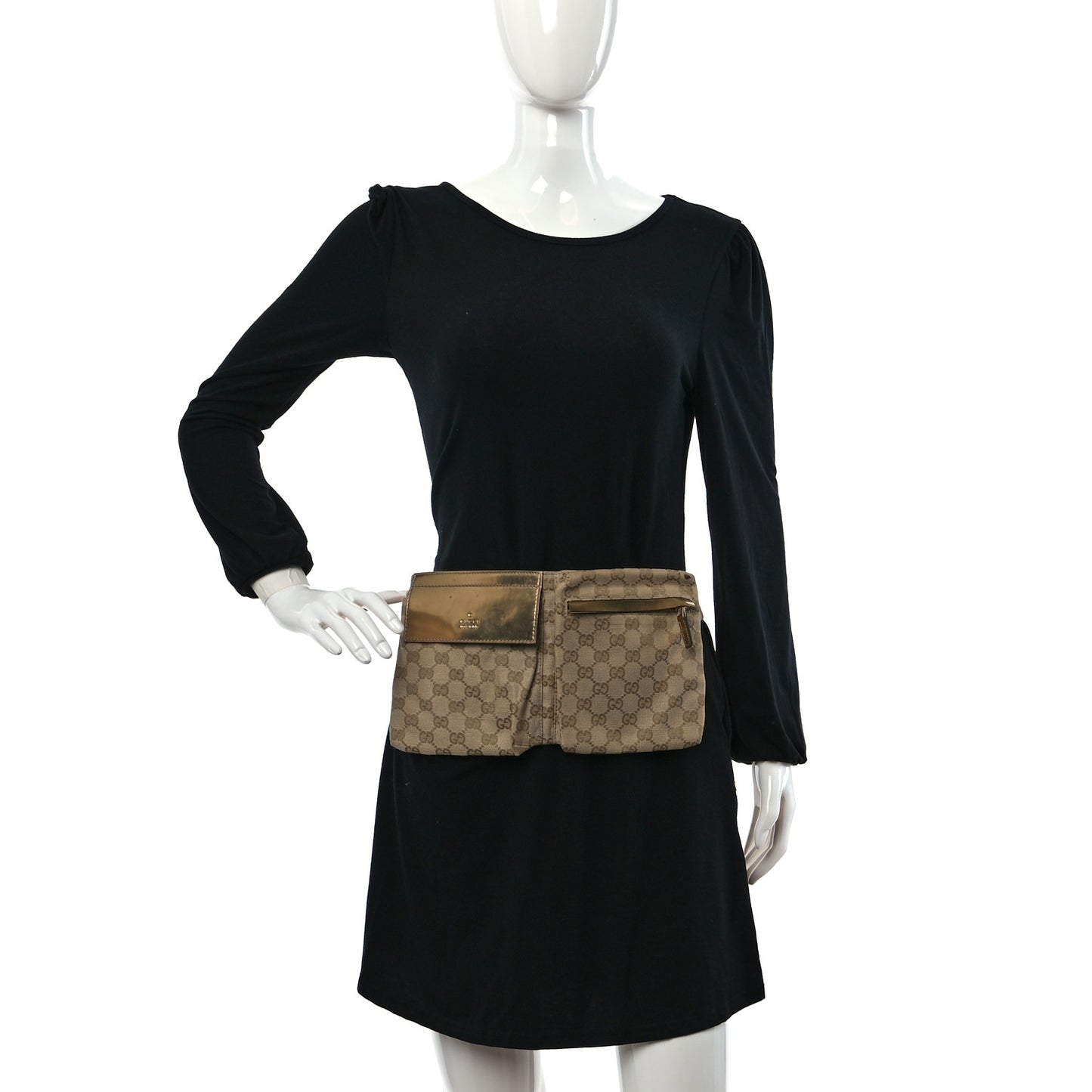 GG Monogram Web Double Pocket Belt Bag Gold Pink