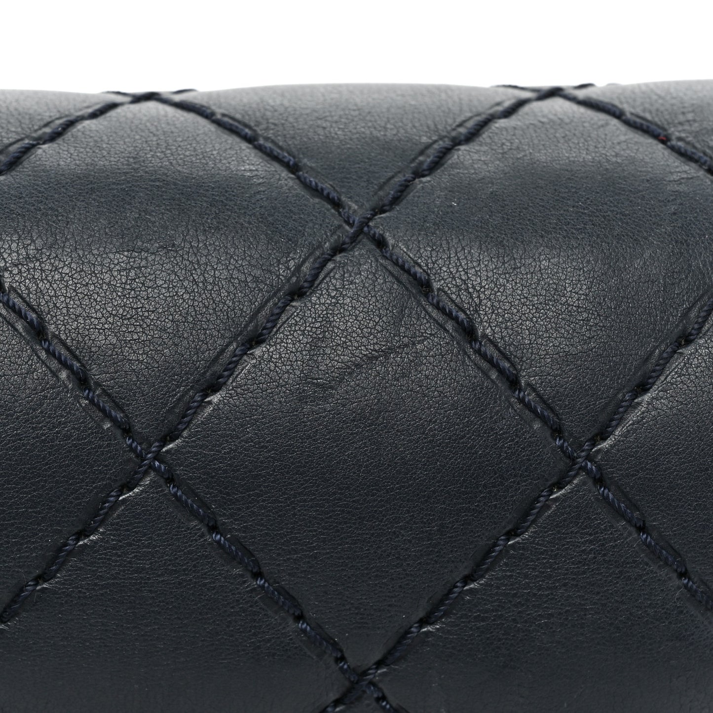 Calfskin Double Stitch Large Boy Flap Navy Blue