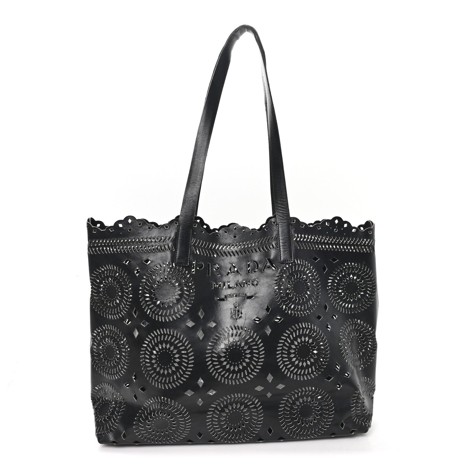Prada City Calf Laser Cut Tote Black 1 of 12