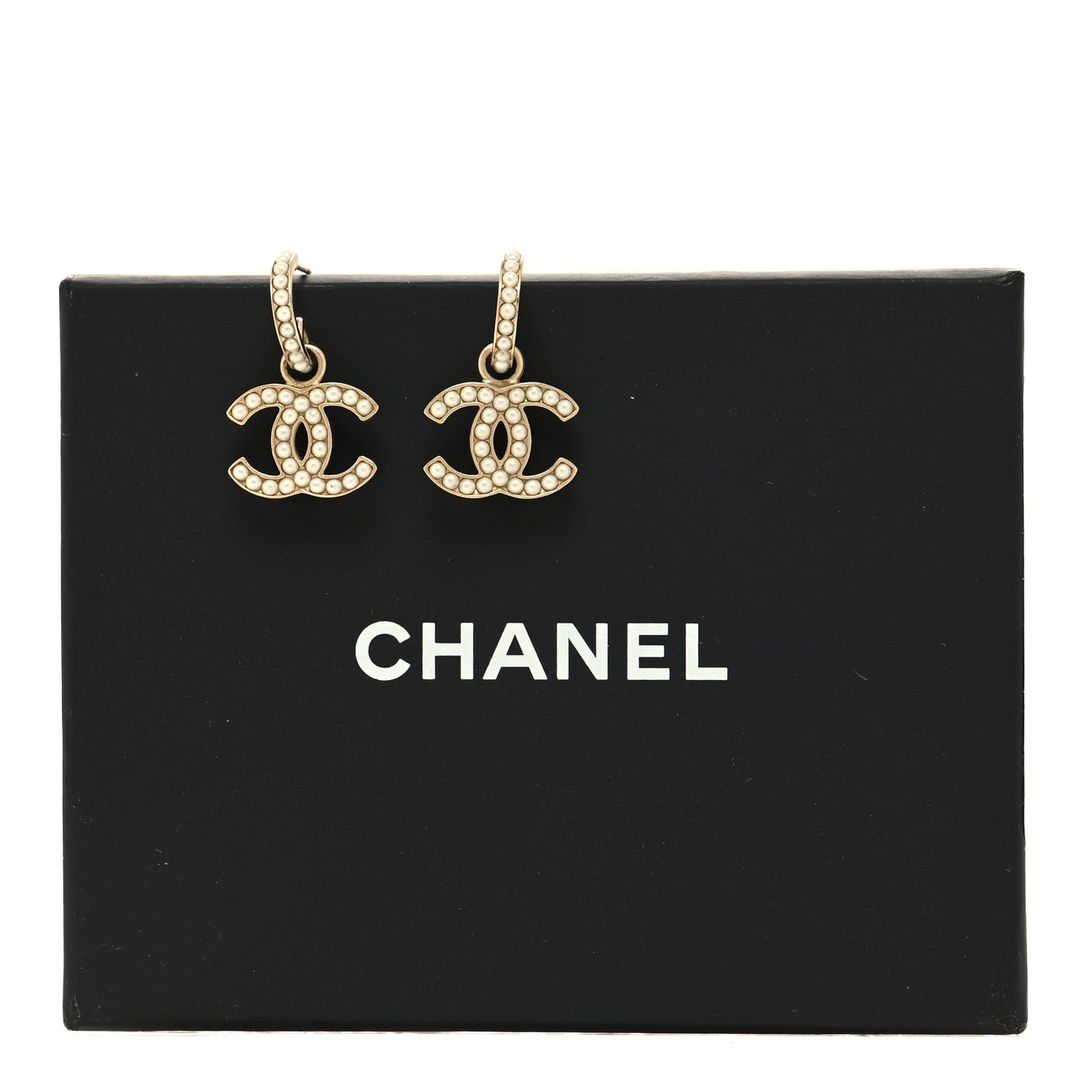 Pearl CC Hoop Drop Earring Gold