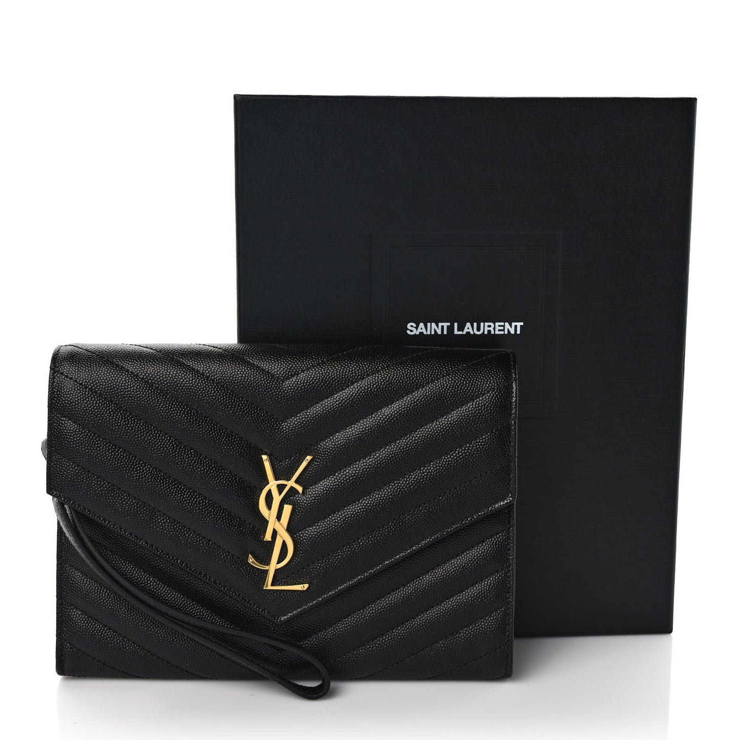 Grain De Poudre Matelasse Chevron Monogram Envelope Clutch Black