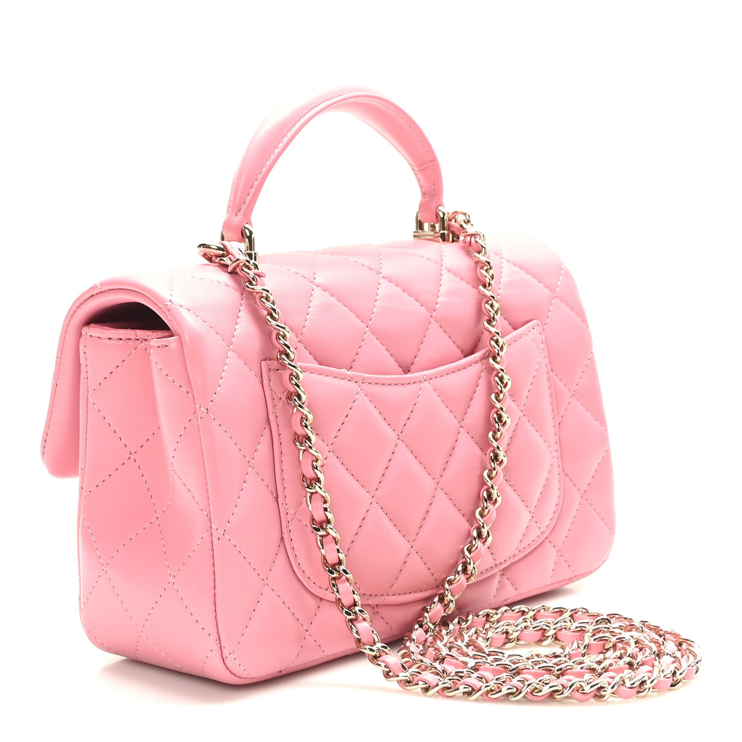 Lambskin Quilted Mini Top Handle Rectangular Flap Pink