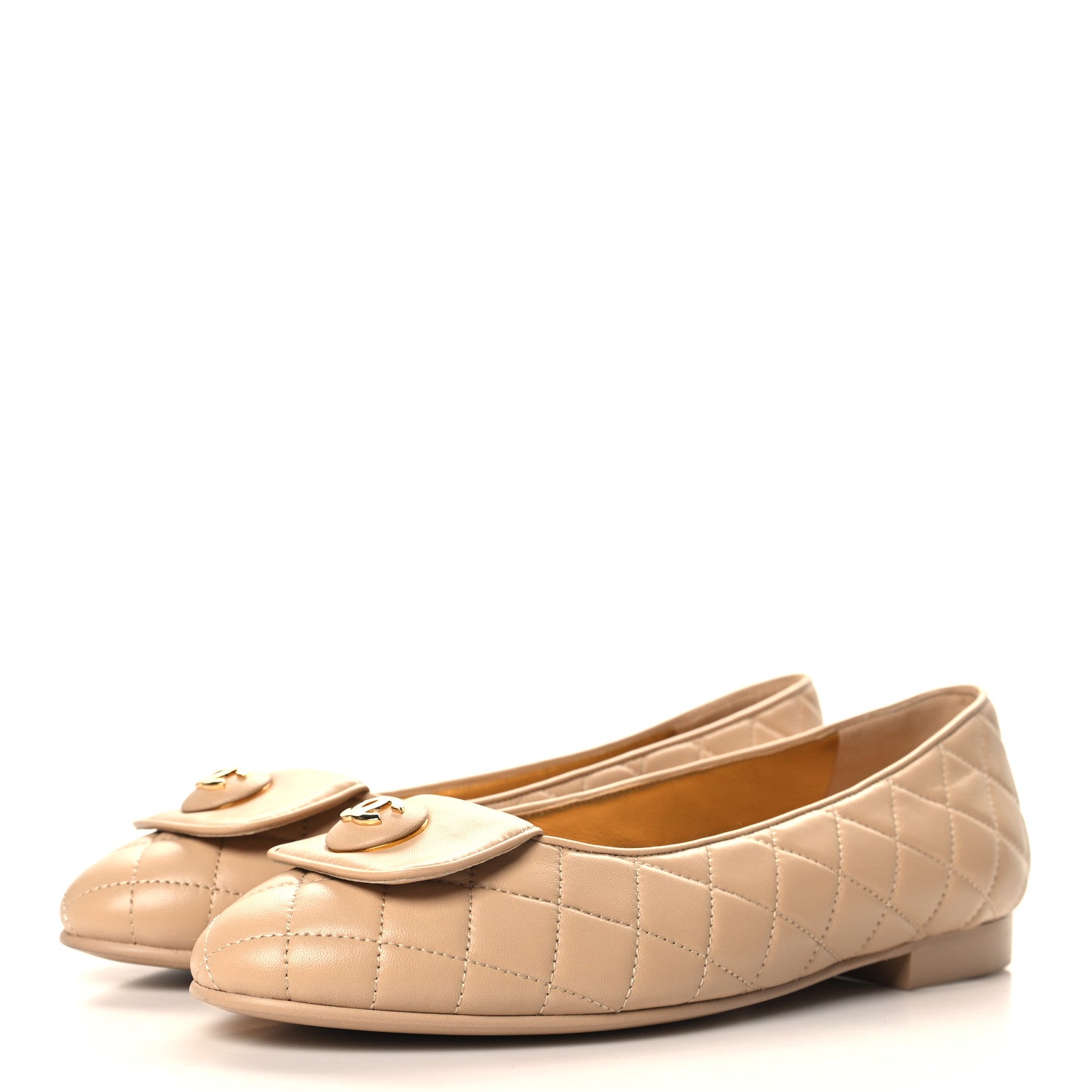 Chanel Lambskin Quilted CC Ballerina Flats 40 Light Beige 4 of 10