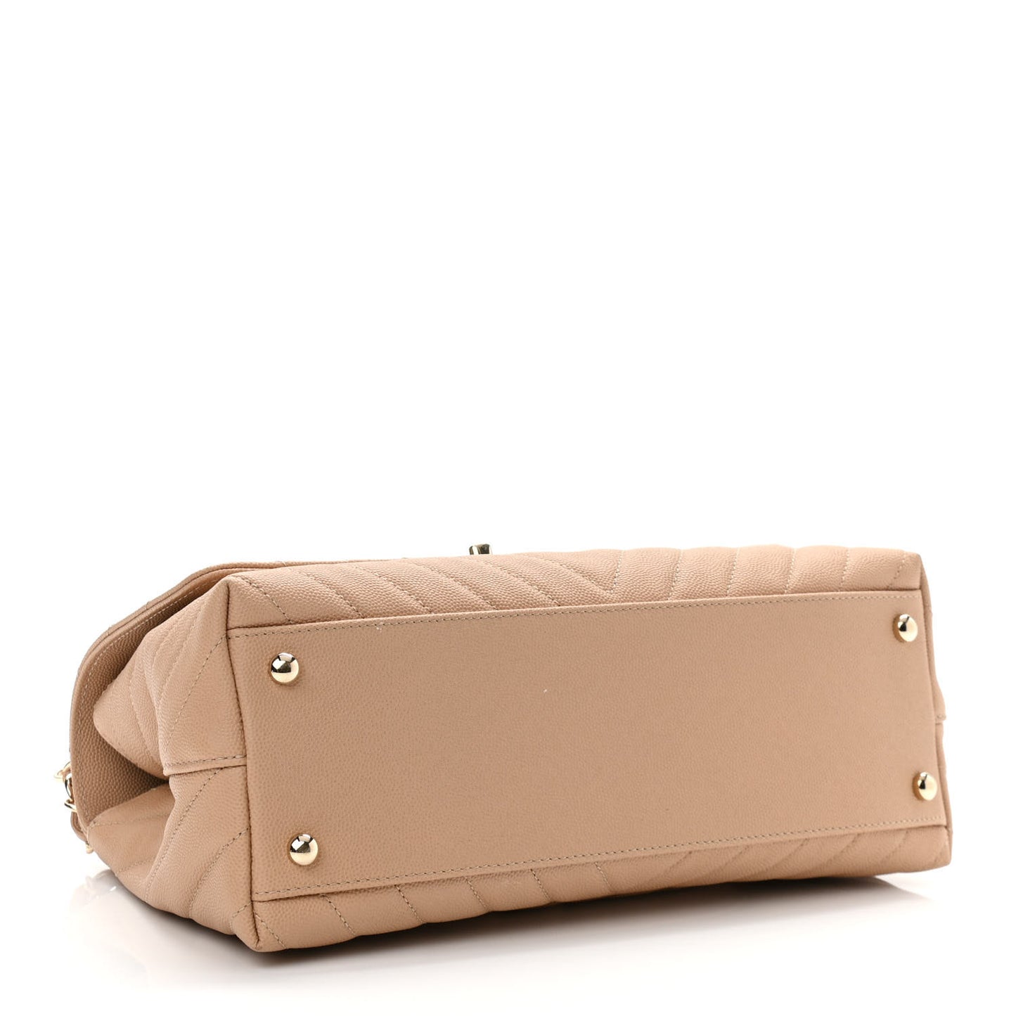 Caviar Chevron Quilted Small Coco Handle Flap Beige