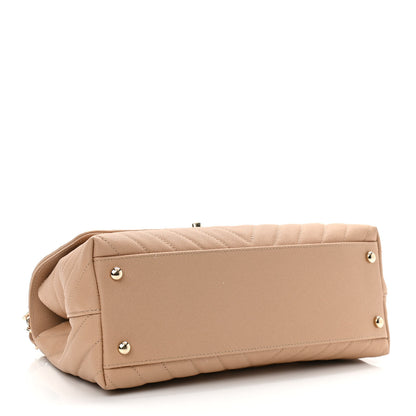 Chanel Caviar Chevron Quilted Small Coco Handle Flap Beige 3 of 9