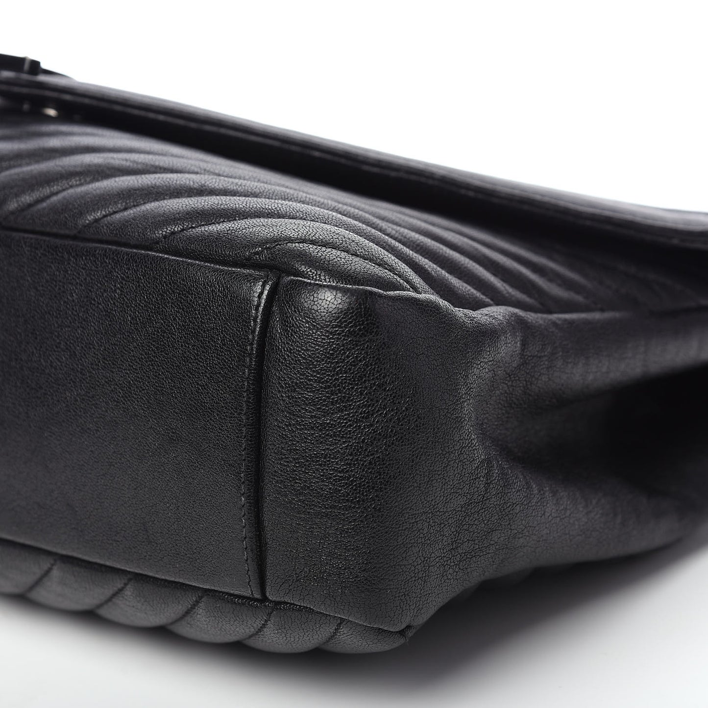 Sheepskin Matelasse Chevron Monogram Monochrome Large College Satchel Black