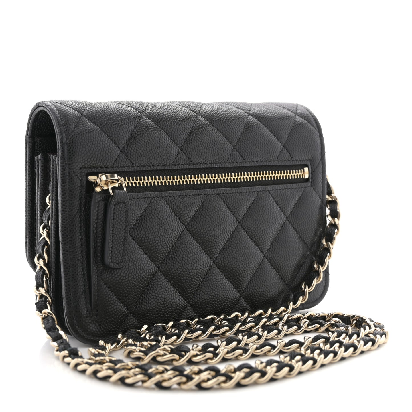 Caviar Quilted Mini Wallet On Chain WOC Black