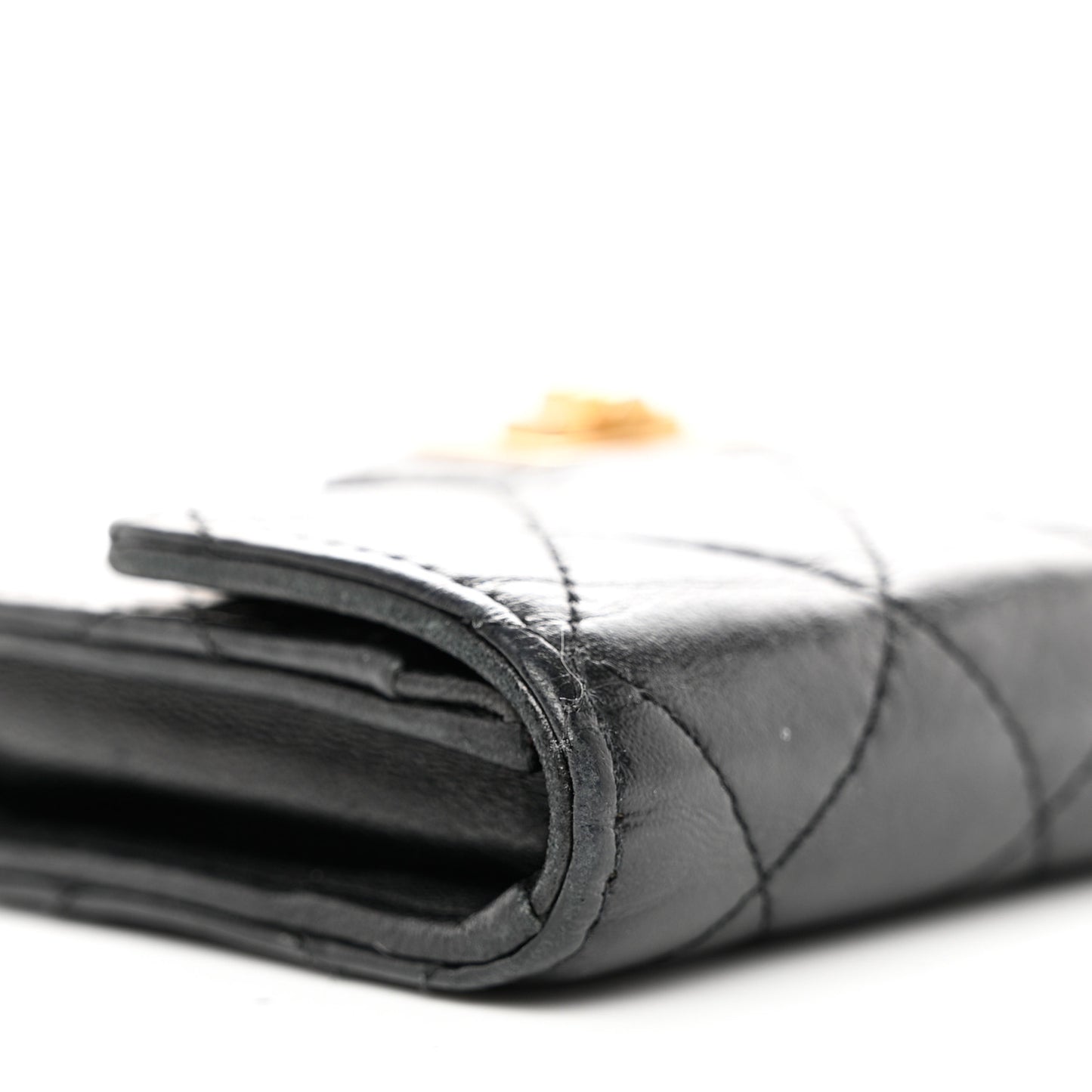 Aged Calfskin Quilted Reissue Flap Card Holder Black