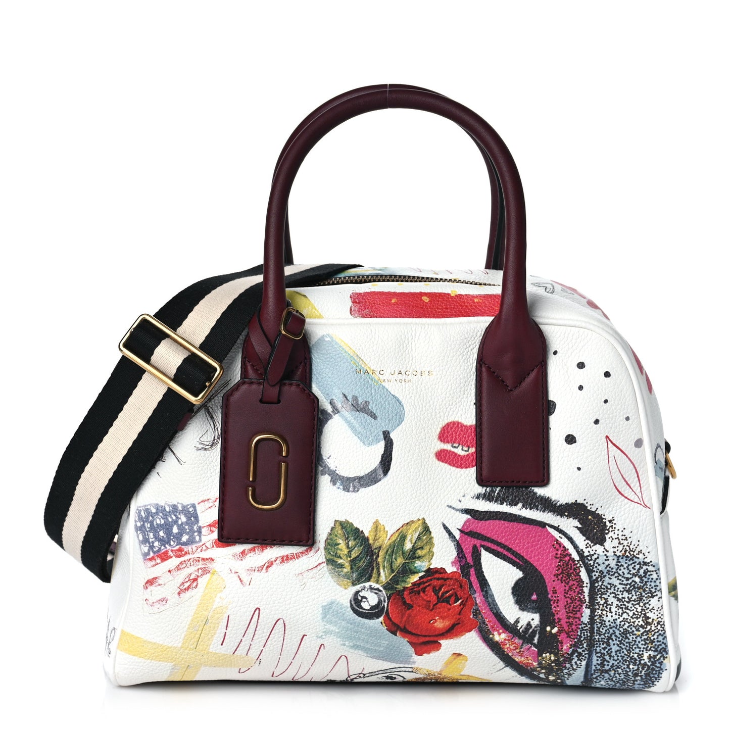 Calfskin Graffiti Satchel Bag Off White