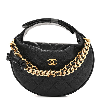 Chanel Shiny Caviar Quilted Bow Pouch Hobo Black 1 of 11