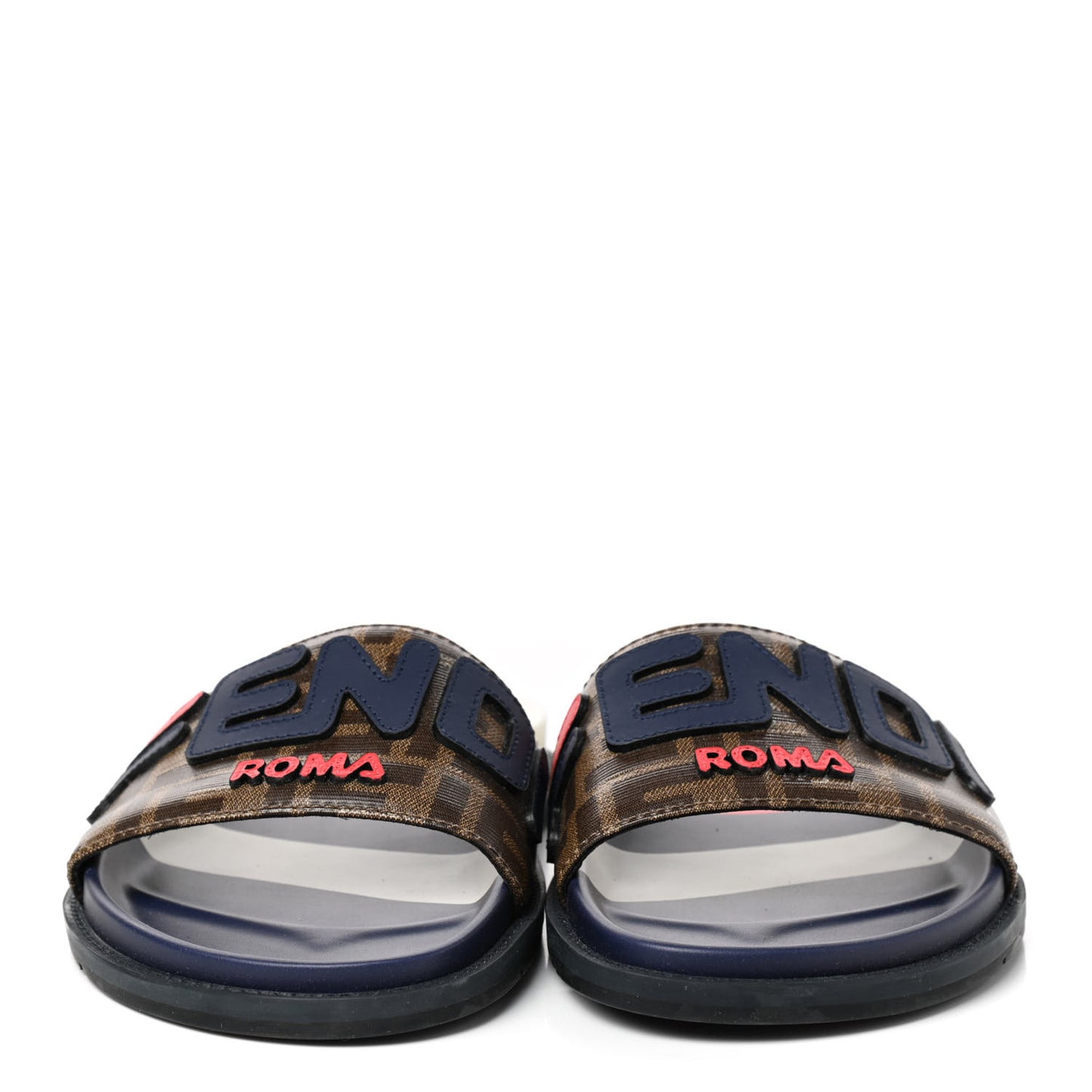 X FILA Glazed Fabric Calfskin FF 1974 Mania Slide Sandals 7 Mogano Panna Blueberry