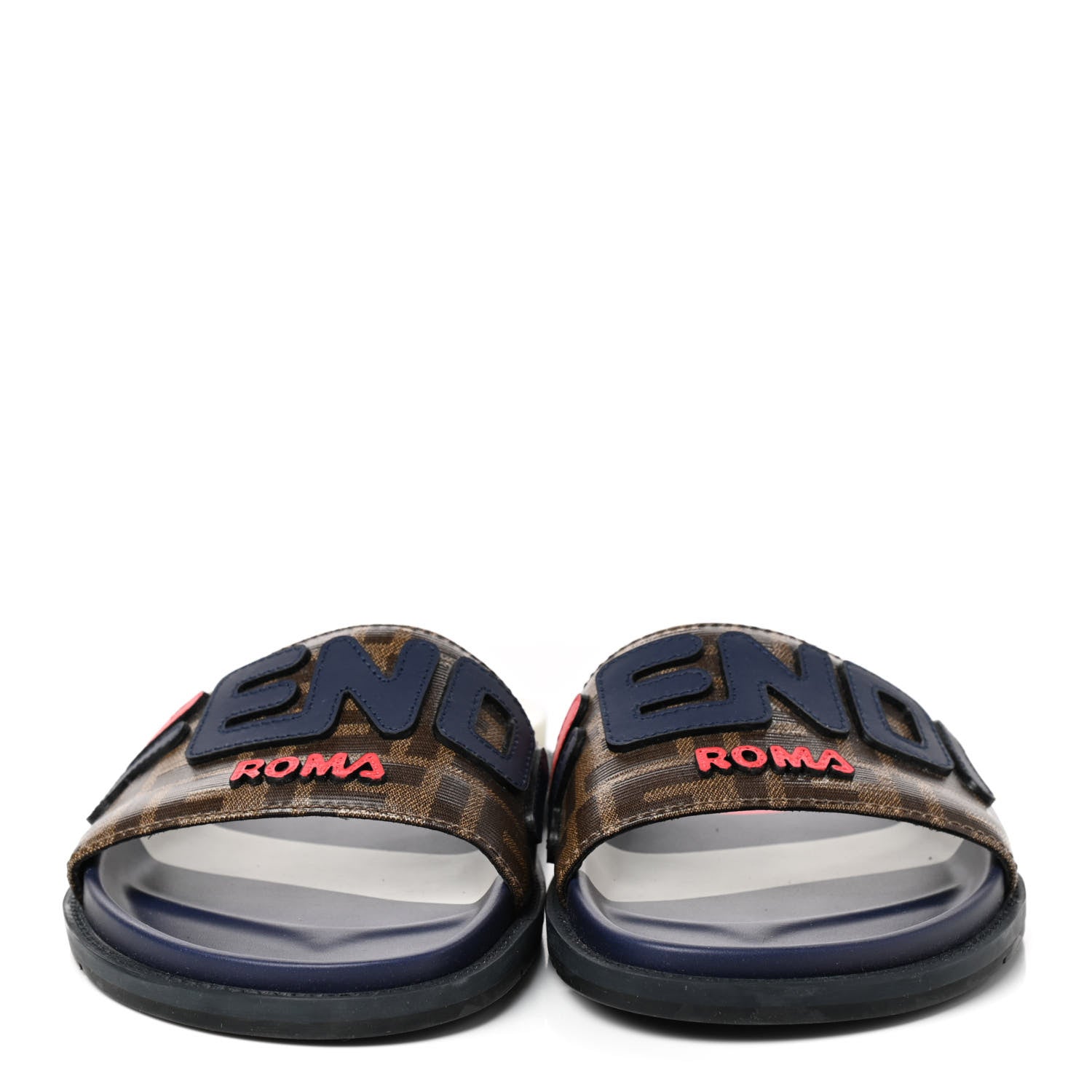 Fendi X FILA Glazed Fabric Calfskin FF 1974 Mania Slide Sandals 7 Mogano Panna Blueberry 2 of 8