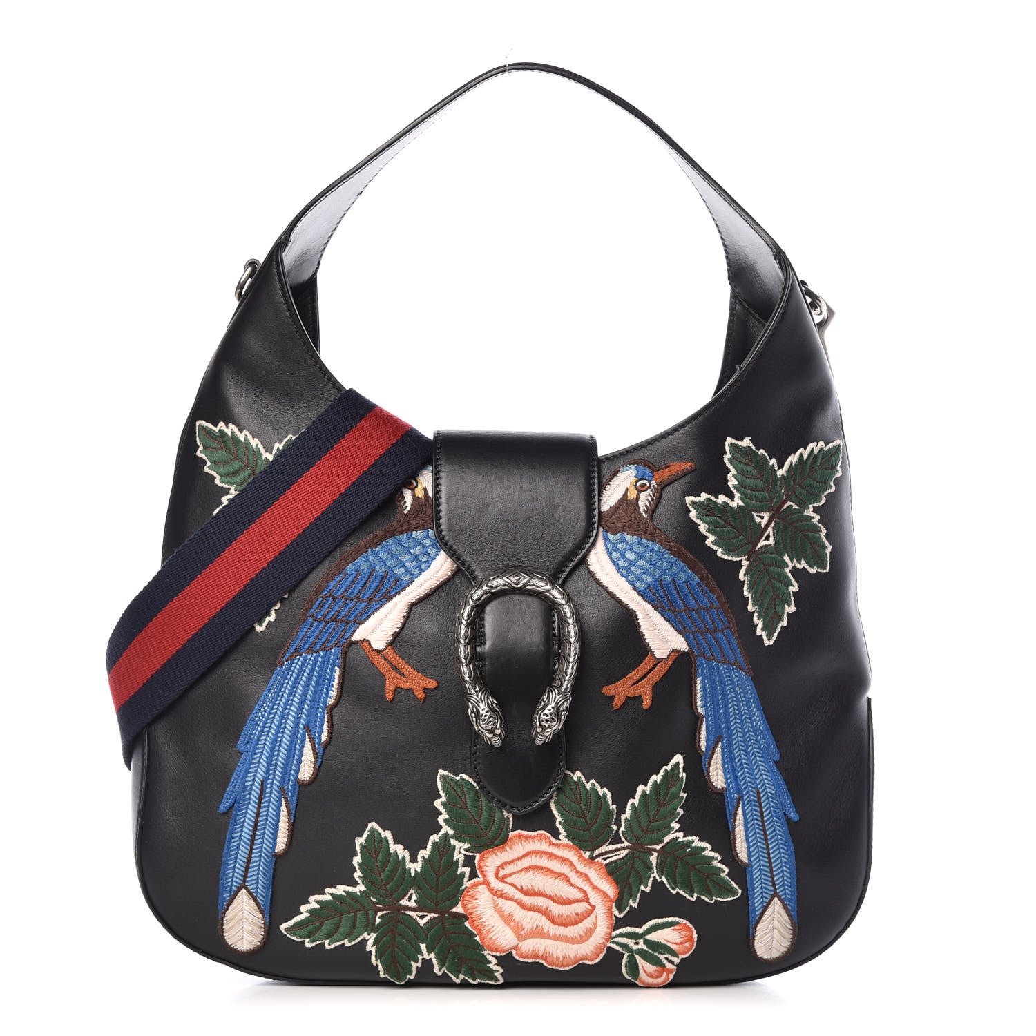 Gucci Calfskin Web Garden Collection Embroidered Medium Dionysus Hobo Black 1 of 13