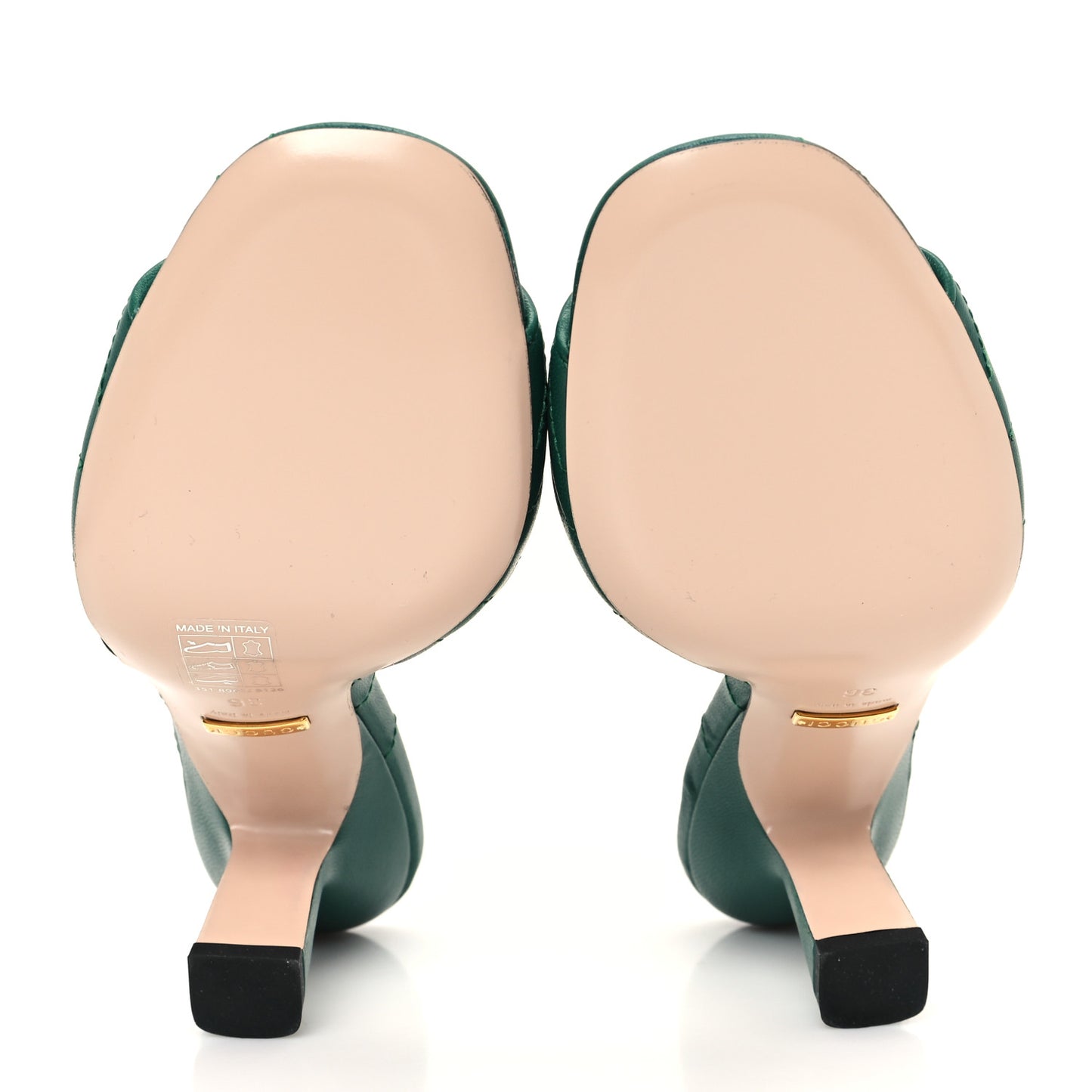 Nappa Matelasse GG Marmont 75mm Slide Sandals 36 Emerald