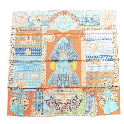 Hermes Silk Parures de Samourais Scarf 90 Corail Turquoise Beige 1 of 4