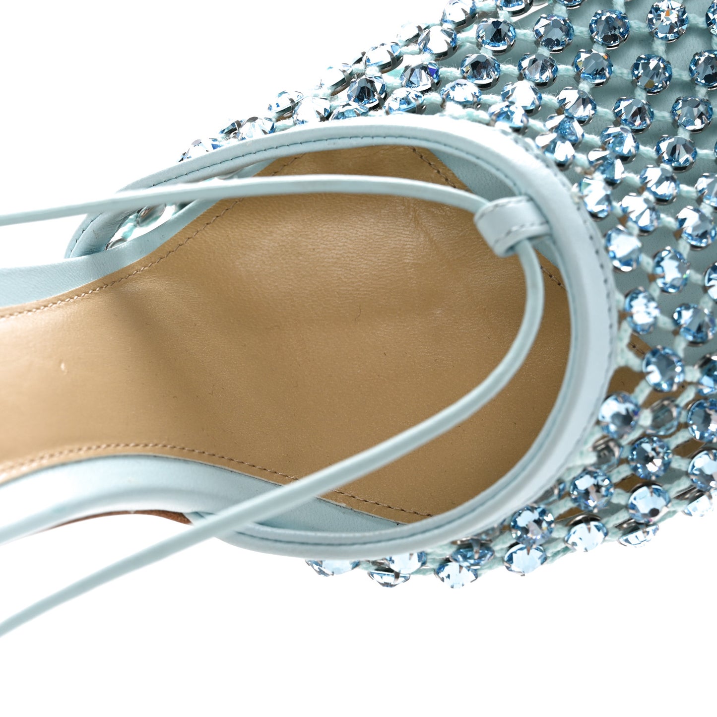 Mesh Nappa Crystal Embellished Sparkle Stretch Ankle Tie Sandals 38 Pale Blue