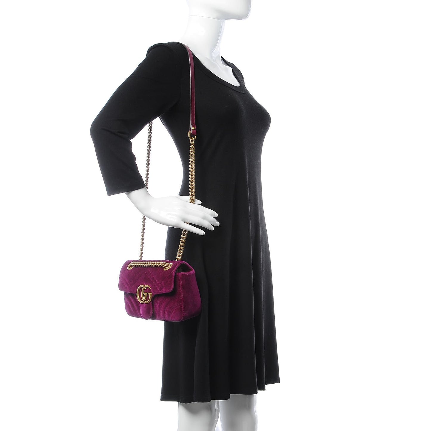 Velvet Matelasse Mini GG Marmont Shoulder Bag Fuchsia Violet Cyclamen