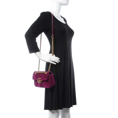Gucci Velvet Matelasse Mini GG Marmont Shoulder Bag Fuchsia Violet Cyclamen 2 of 10