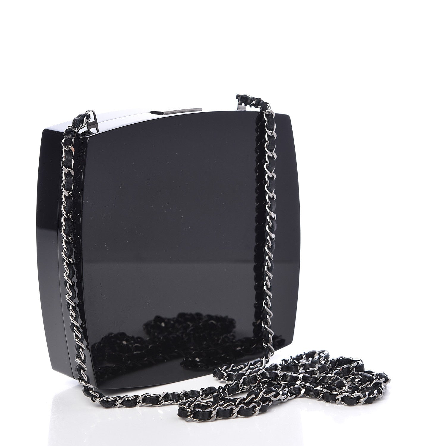 Chanel Plexiglass Compact Box Clutch Black Ivory 3 of 11