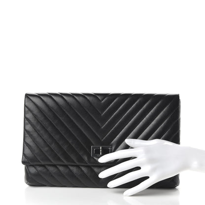 Chanel Aged Calfskin Chevron Quilted Reissue 2.55 Clutch So Black 2 of 11