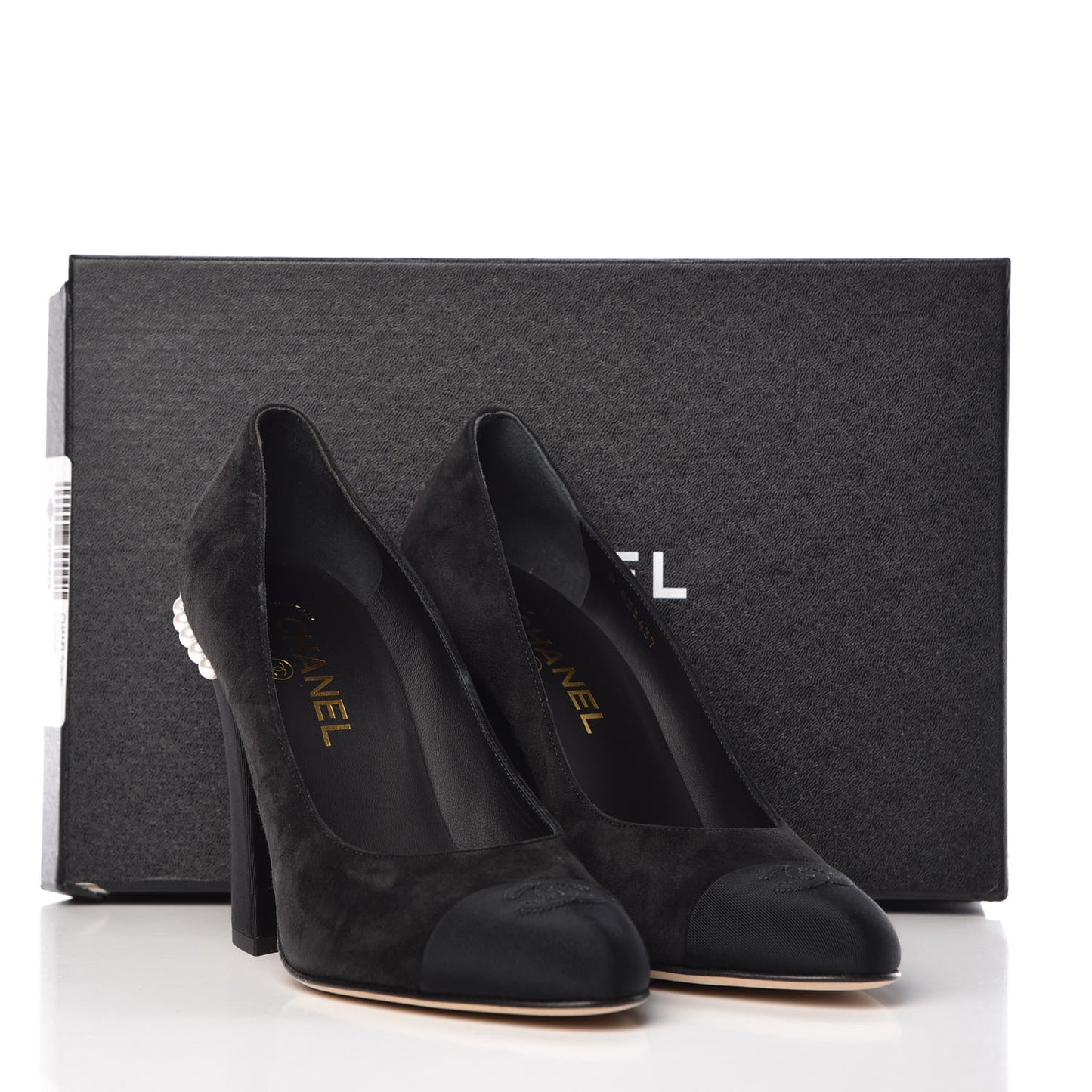 Suede Grosgrain Pearl CC Cap Toe Pump 39.5 Black