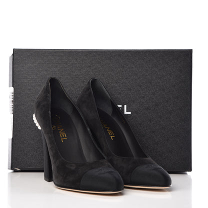 Chanel Suede Grosgrain Pearl CC Cap Toe Pump 39.5 Black 9 of 9