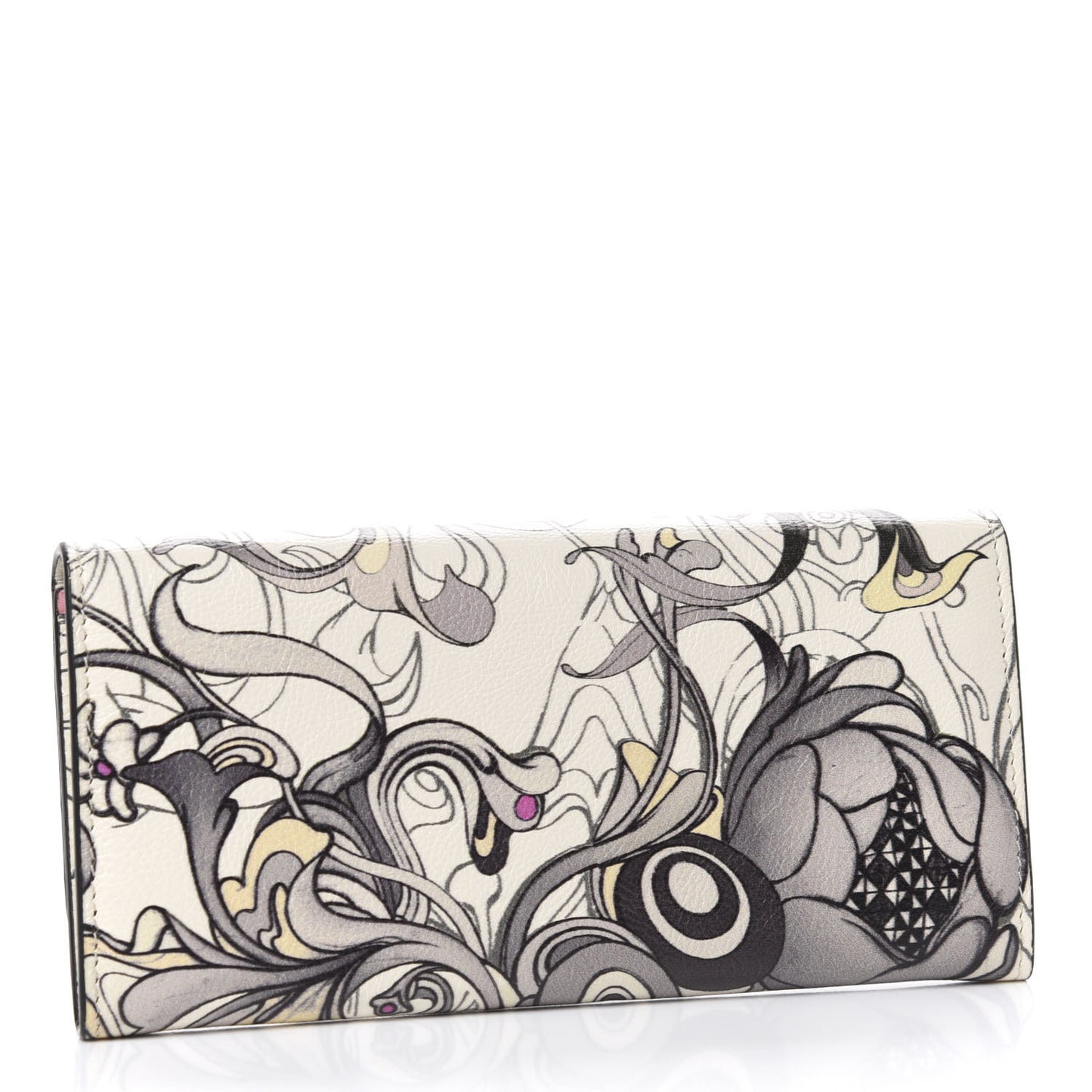 X JAMES JEAN Glace Calfskin Rabbit Print Continental Wallet Opaline