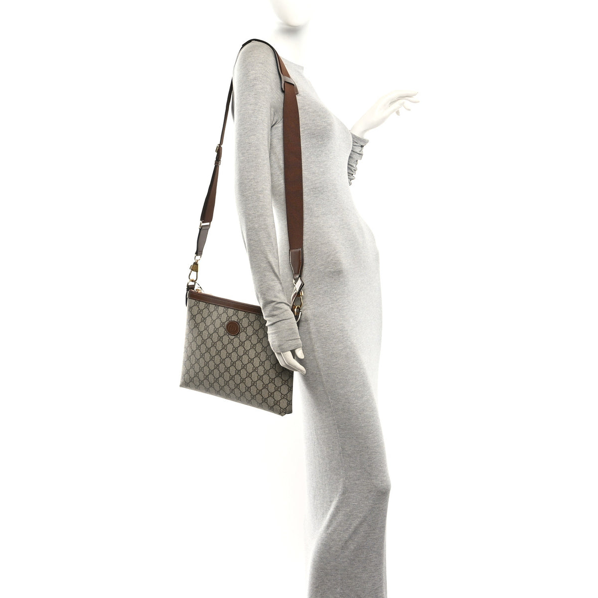 GG Supreme Monogram Azalea Calfskin Retro Interlocking G Wristlet Messenger Bag Beige Ebony Brown Sugar Beige Ebony Brown Sugar