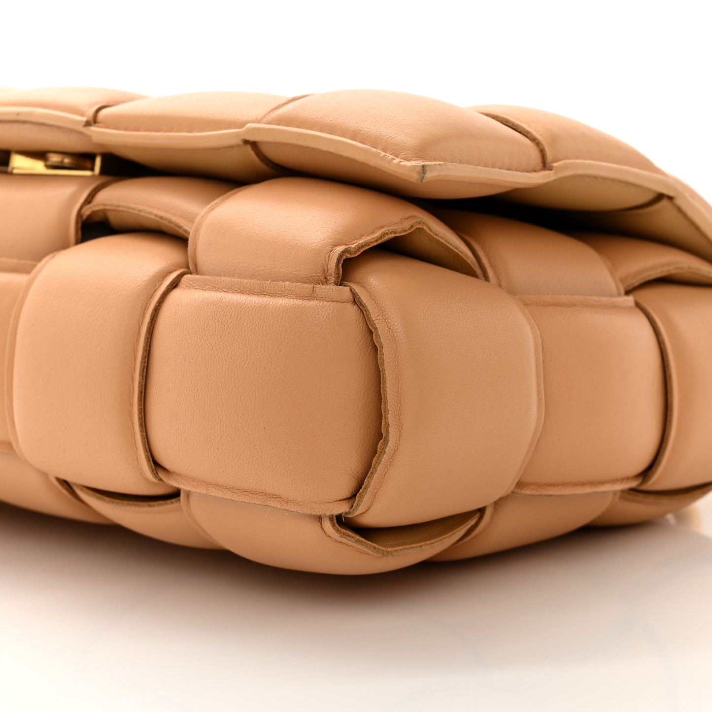 Lambskin Maxi Intreccio Padded Chain Cassette Crossbody Bag Almond