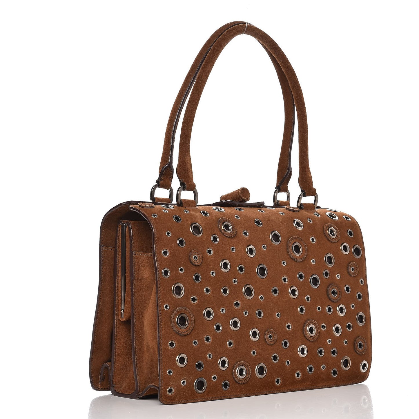 Suede Grommet Frame Satchel Tabacco