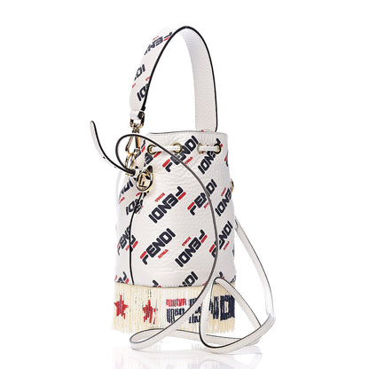 Fendi X FILA Calfskin F is Fendi Mania Fringe Mini Mon Tresor Bucket Bag White 3 of 11