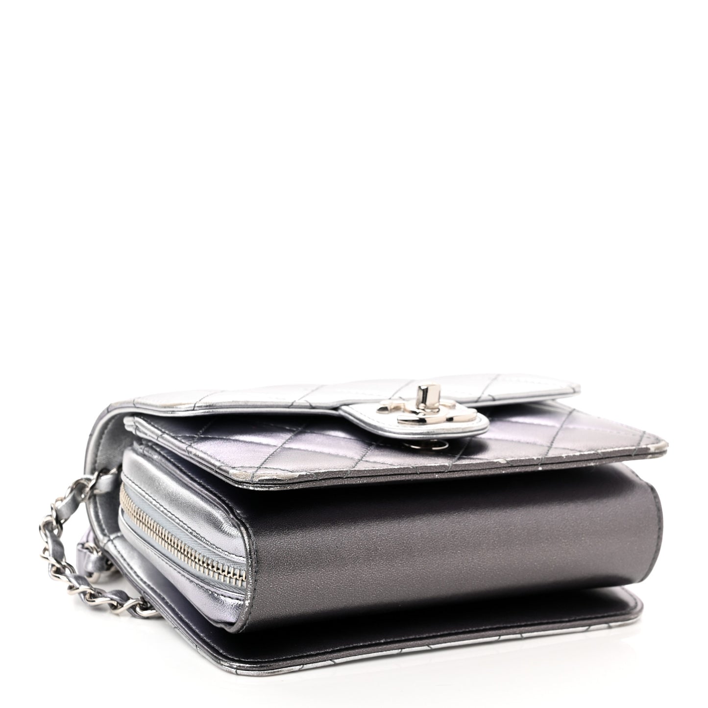 Metallic Lambskin Like A Wallet Flap Silvery Black