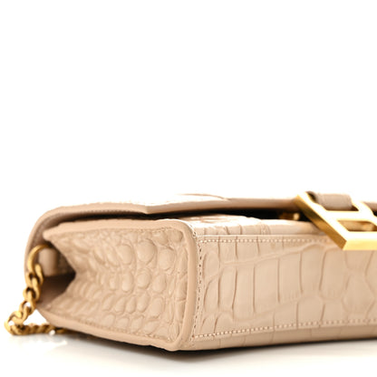 Balenciaga Shiny Calfskin Crocodile Embossed Hourglass Chain Bag Nude Beige 9 of 11