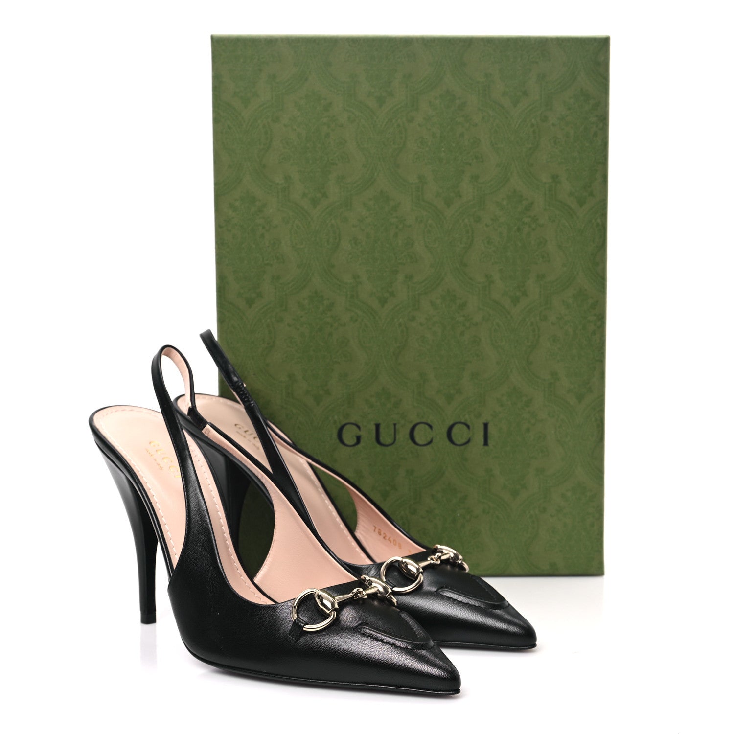 Gucci Malaga Kid Horsebit Erin 105mm Slingback Pumps 38.5 Black 9 of 9
