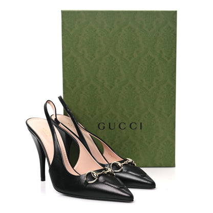 Gucci Malaga Kid Horsebit Erin 105mm Slingback Pumps 38.5 Black 9 of 9
