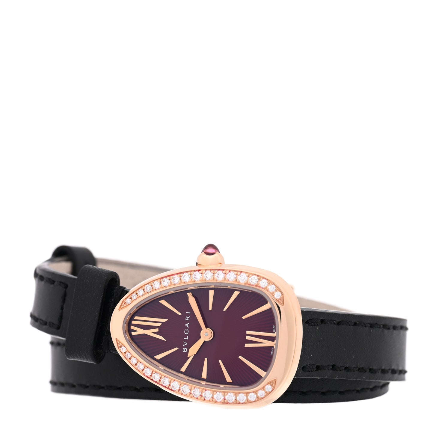 18K Rose Gold Calfskin Diamond Bezel 20mm Serpenti Double Wrap Quartz Watch Red