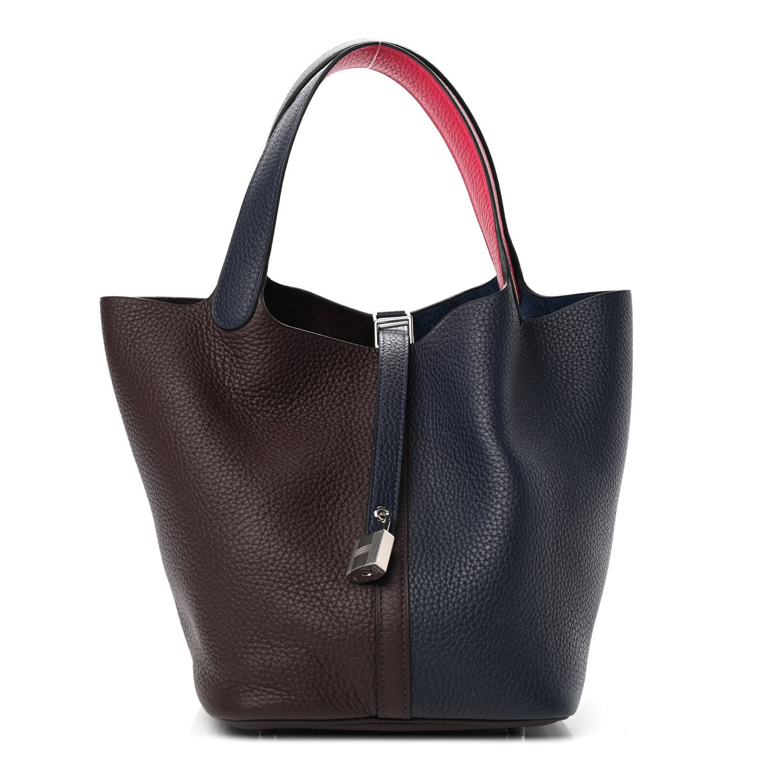 Hermes Taurillon Clemence Casaque Picotin Lock 22 MM Bleu Nuit Framboise Rouge Sellier 1 of 4
