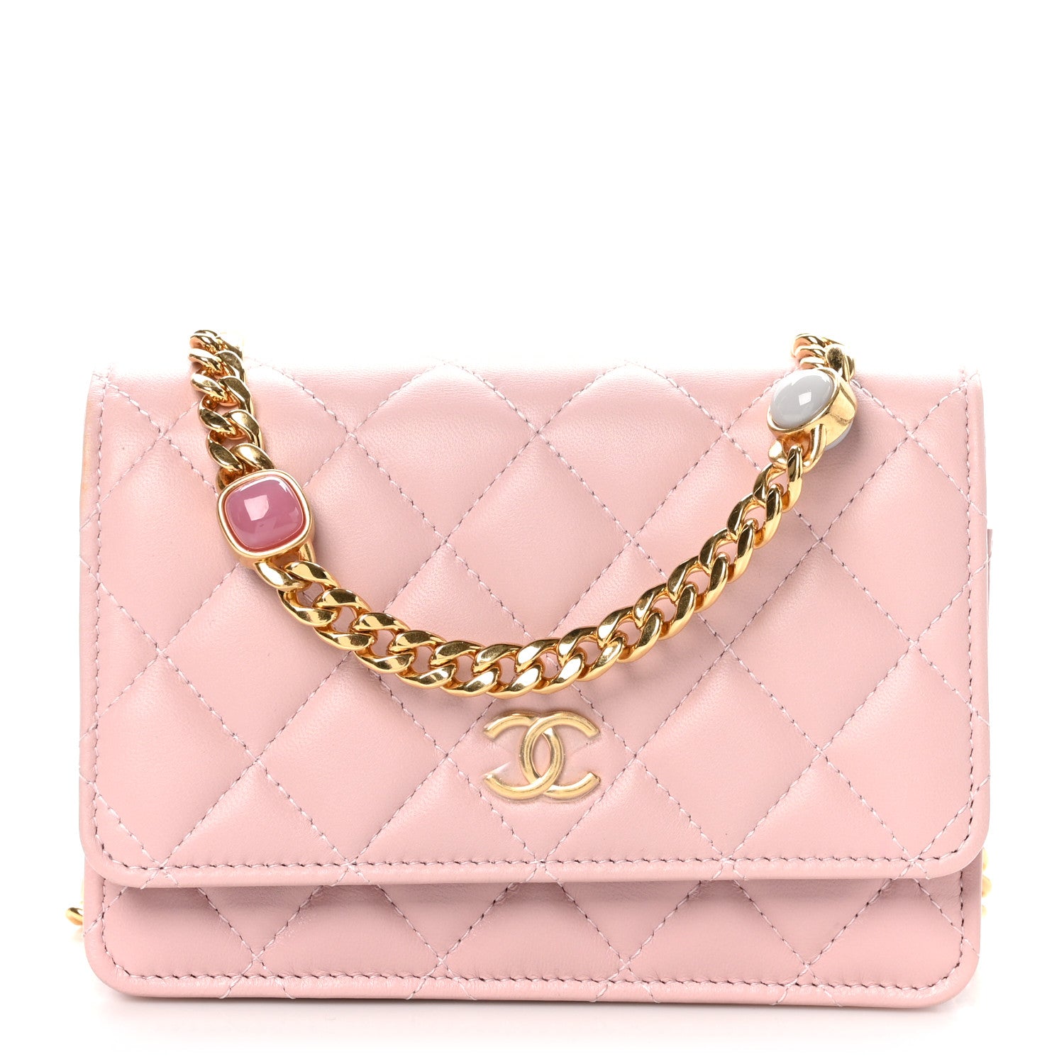 Chanel Lambskin Quilted CC Pearl Enamel Clutch on Chain WOC Light Pink 1 of 13