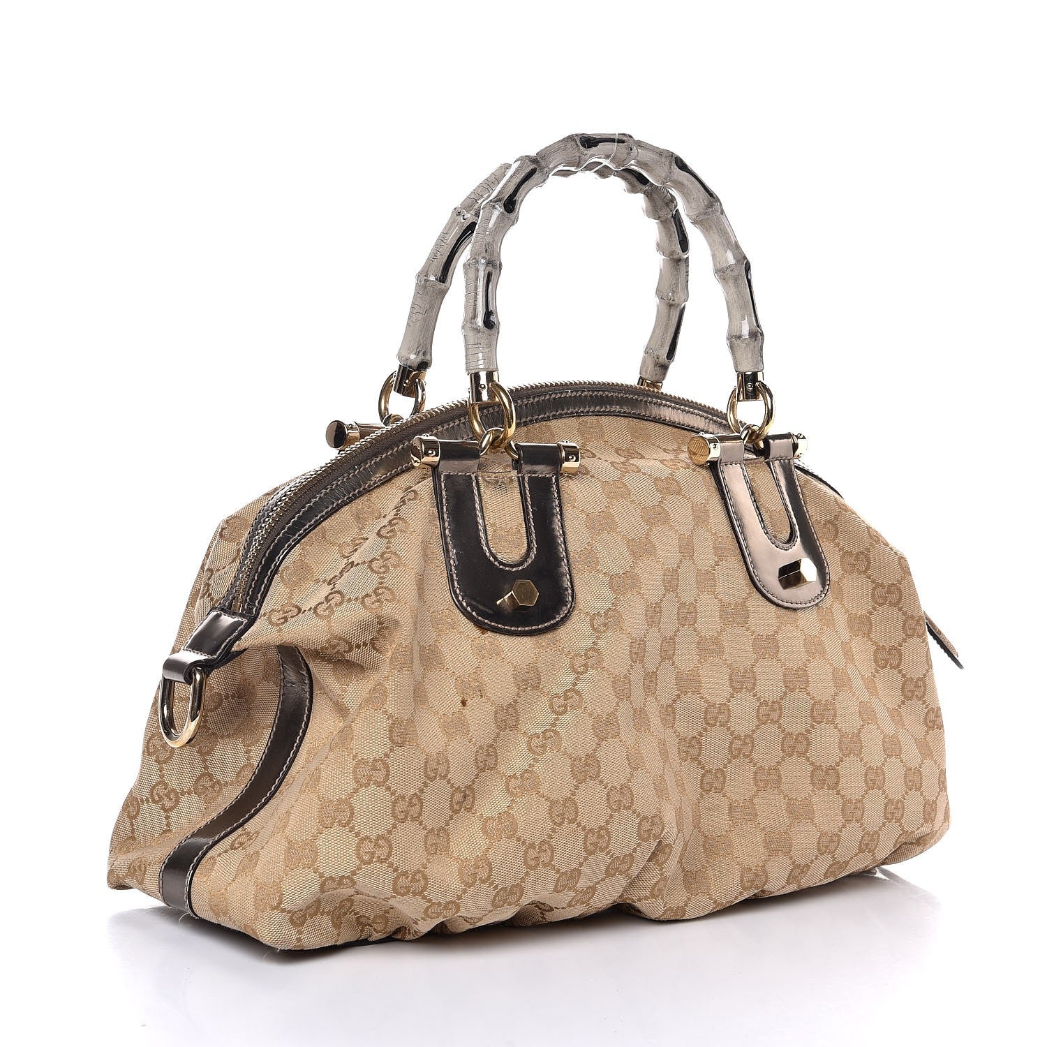 Gucci Monogram Pop Bamboo Top Handle Tote Pewter 3 of 7