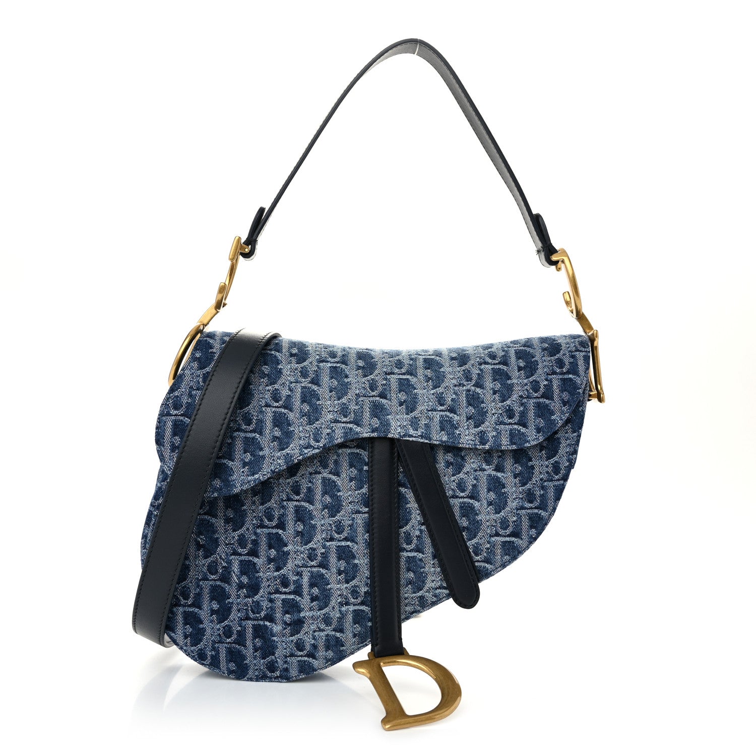 Christian Dior Denim Oblique Jacquard Saddle Bag With Strap Blue 1 of 12