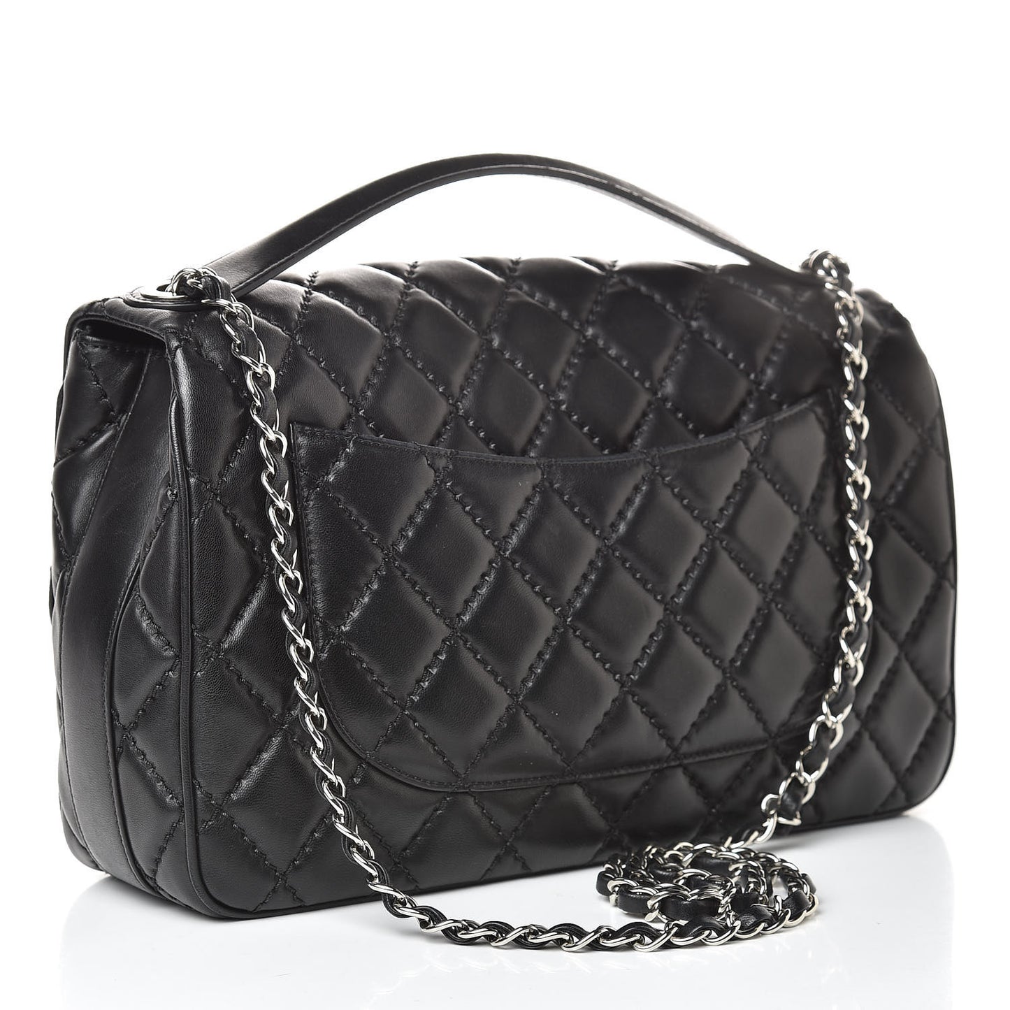 Lambskin Quilted Jumbo Easy Carry Flap Black