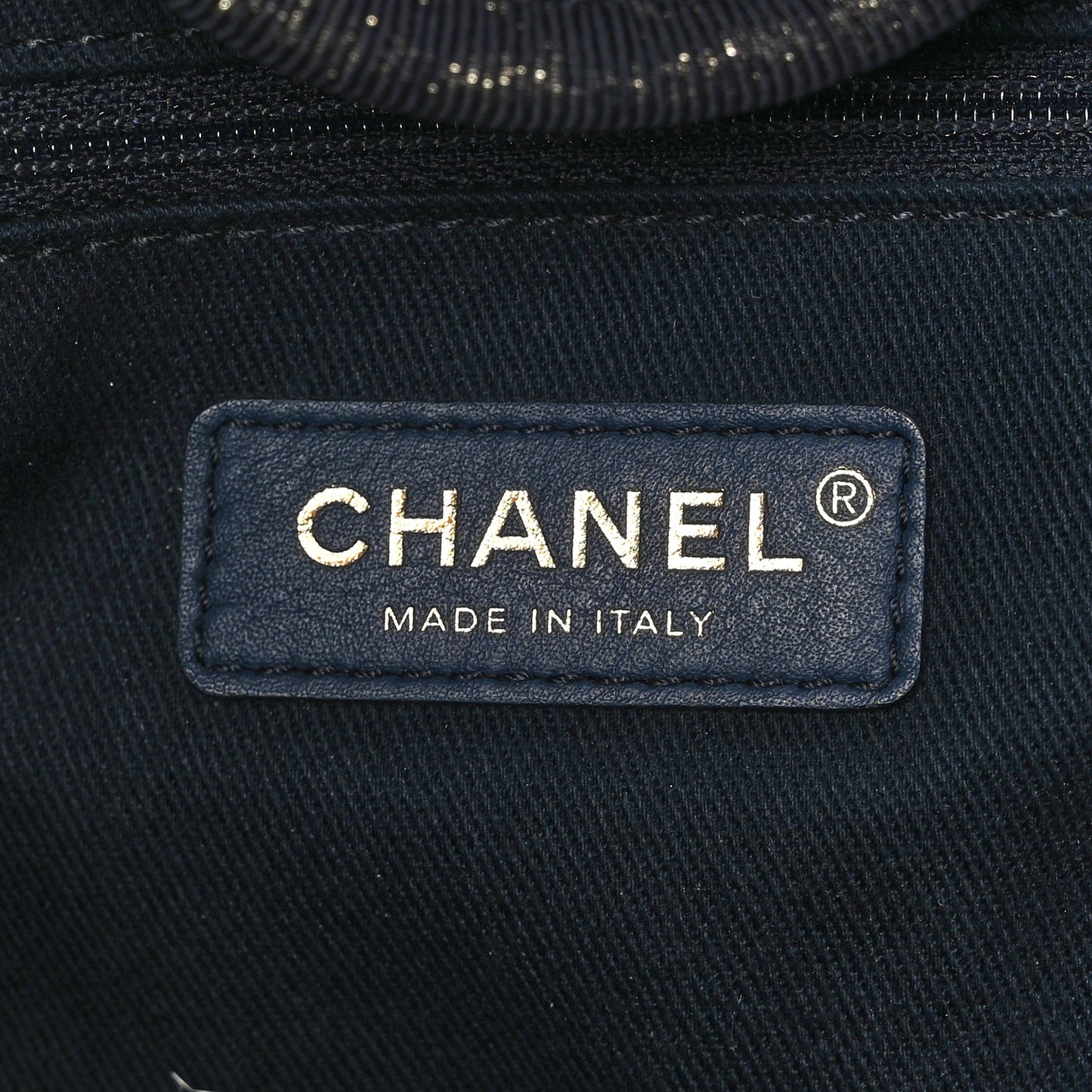 Lurex Canvas Medium Deauville Tote Navy Blue Gold