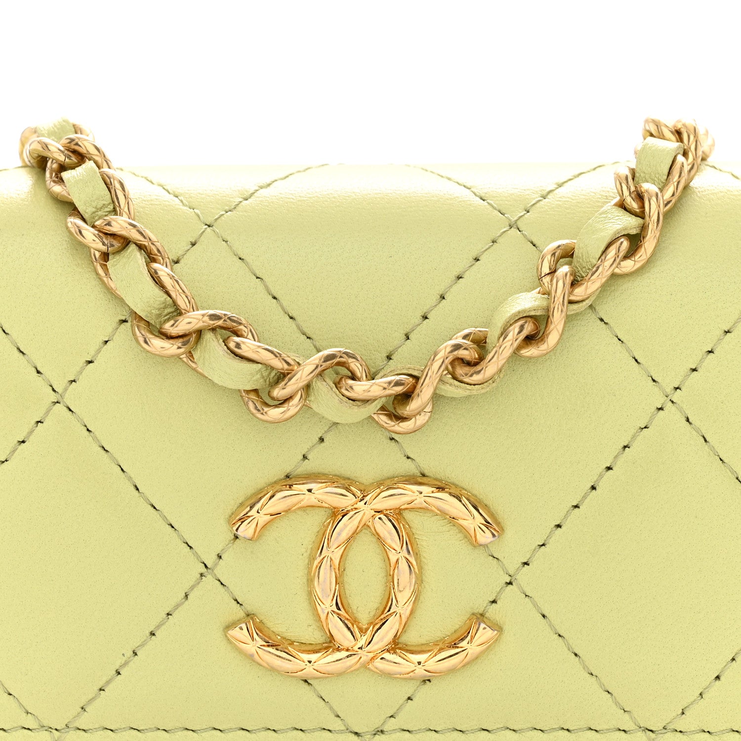 Chanel Lambskin Quilted Flap Card Holder On Chain Light Green 8 of 12