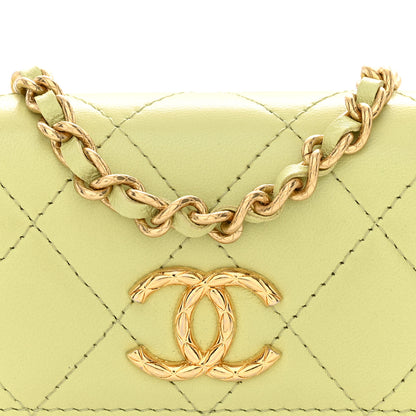 Chanel Lambskin Quilted Flap Card Holder On Chain Light Green 8 of 12