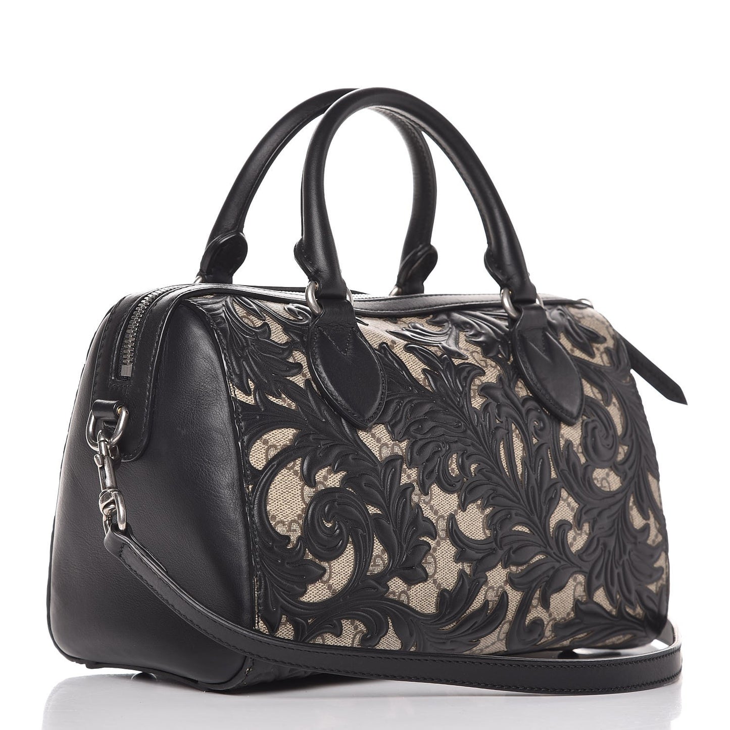 GG Supreme Monogram Arabesque Small Boston Black